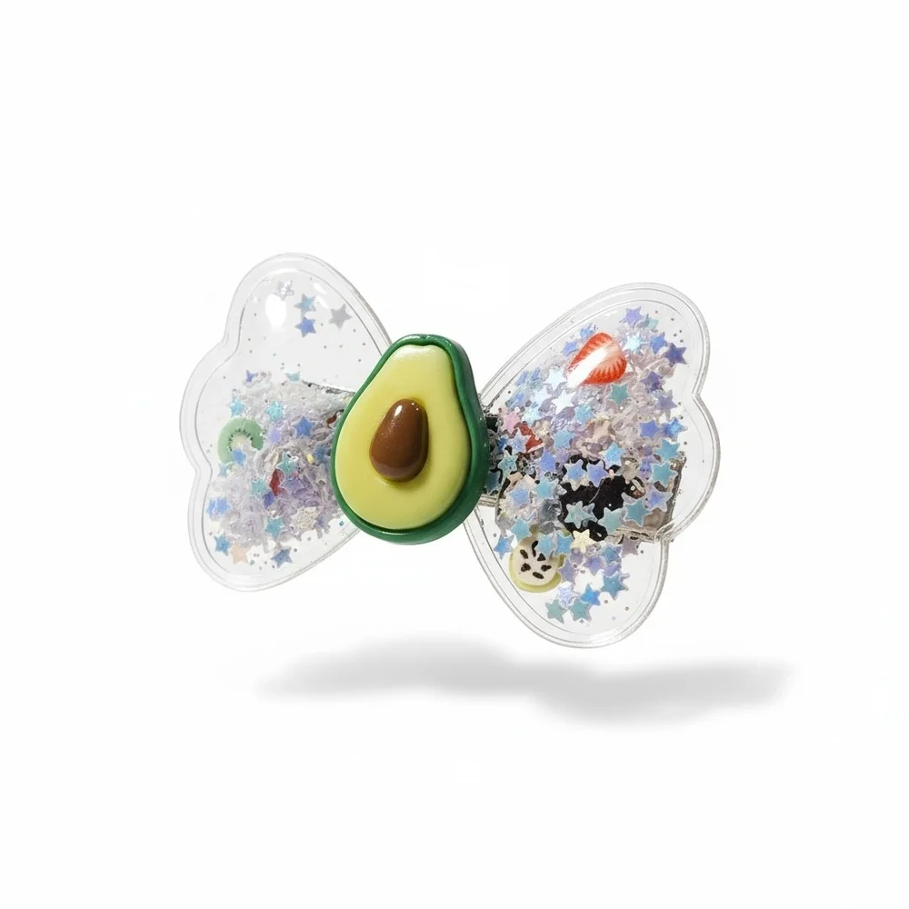 Kids Avocado Glitter Hair Clips Set -‎ Green